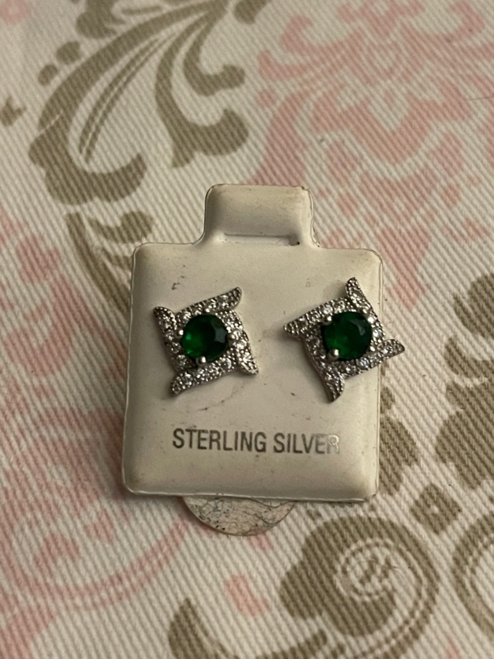 Sterling Silver Emerald Green Cubic Zirconia Stud Earrings
